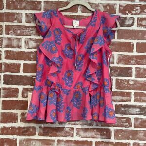 NWT J. Marie Womens Piper Flutter Sleeve Floral Top Size Small Pink Purple